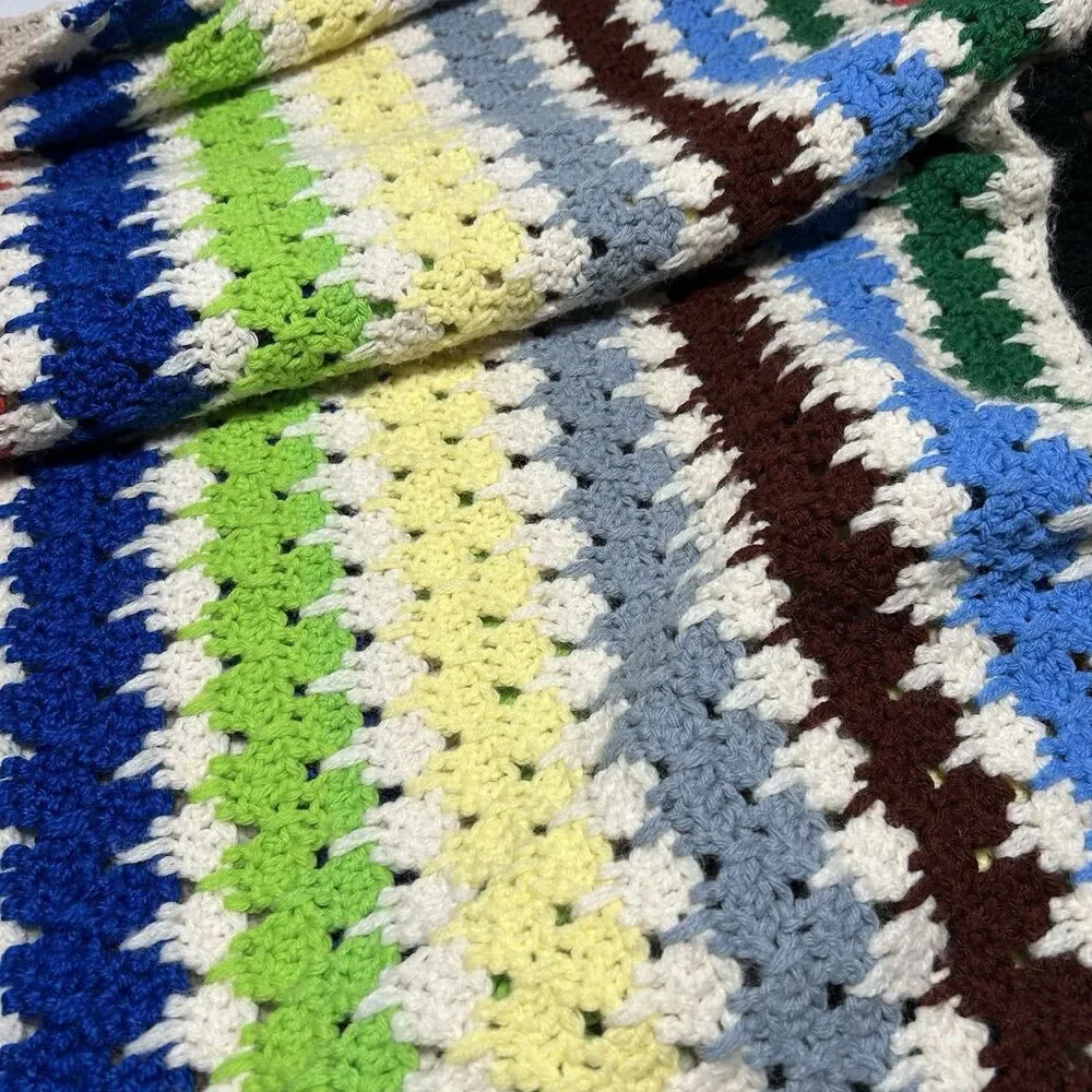 Handmade Afghan Crochet Throw Lap Blanket Striped Multicolor